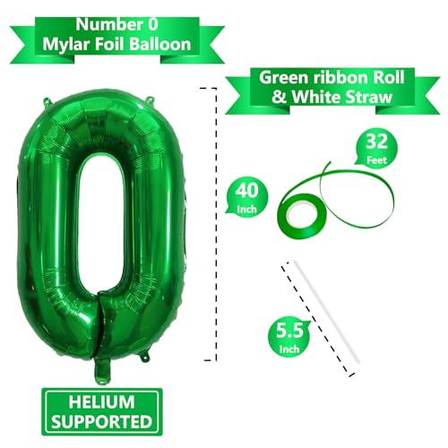 Image of Number Balloons Green Party Balloon - Giant Number 0 Balloon, 40 Inch Large Balloon for St. Patrick's Day Games Theme Birthday Decoration, Girls Boys Party Supplies