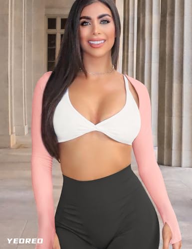 Image of YEOREO Women Crop Top Long Sleeve Bolero Open Front Workout Cropped Shirts Sports Shrug