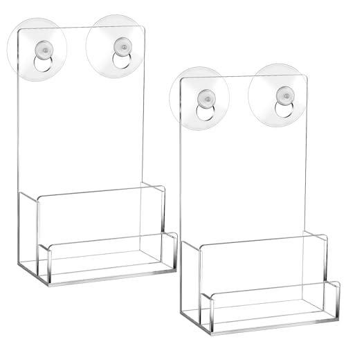 Weysat 2 Pcs Acrylic Brochure and Business Card Holder with Suction Cups Wall Mount Flyer Organizer with Card Pocket Display Pamphlet Stand for Marketing Booklet Menu(Classic,4 x 7 Inches)