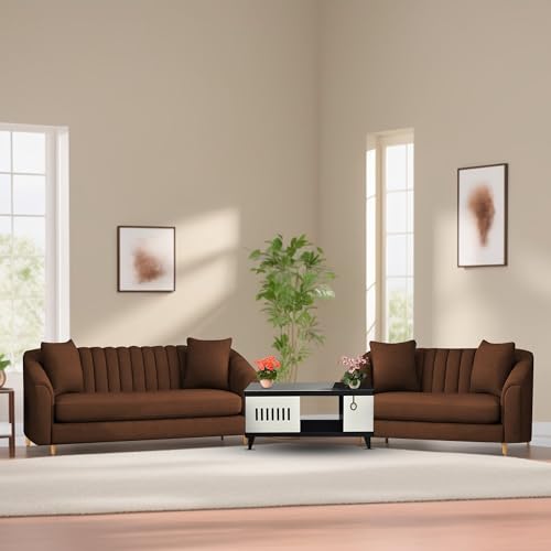 Image of Doraldo 3 + 2 Seater Sofa Set for Living Room (Brown) Premium Fabric Sofa