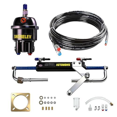 SHORELEV Hydraulic Steering Kit for Boats up to 90HP 24ft Hose System with Pump & Cylinder (No Helm Included) Boat Hydraulic Steering System Compatible with Outboard Motors
