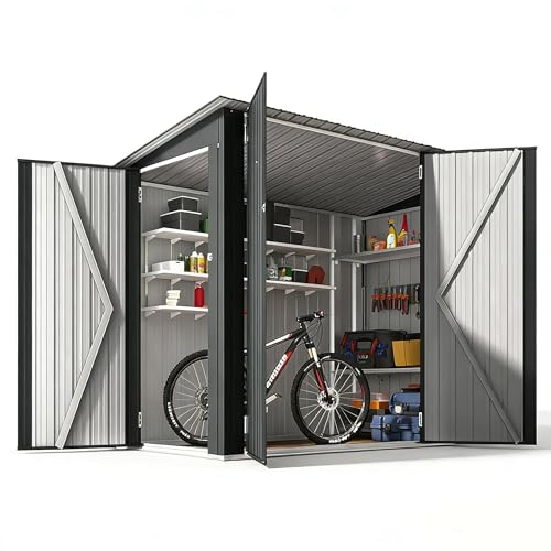 Image of YODOLLA 7x4FT Lockable Metal Bike Shed, Galvanised Steel Waterproof Garden Storage for 4-5 Bikes, Outdoor Bicycle Shed