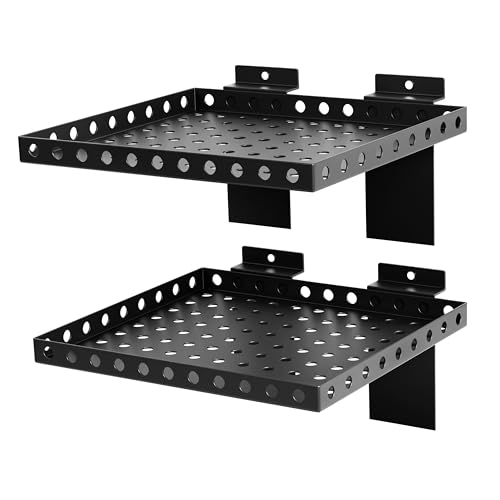 BOBIBAN 2 Pack Slatwall Shelves, Heavy Duty Metal Slat Wall Shelf for Retail, Garage, Home Storage, 20 lbs Load Capacity, Universal Slatwall Accessories(10 x 12 Inch-2, Black)