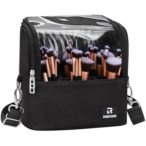 Makeup Brush Bag, Stand-up Makeup Brush Holder with Adjustable Divider