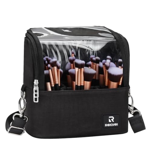 Makeup Brush Bag, Stand-up Makeup Brush Holder with Adjustable Divider