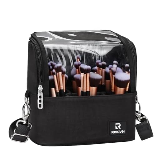 Makeup Brush Case Stand-up Makeup Cup Makeup Brush Holder Travel Professional Cosmetic Bag Artist Storage Bag with Shoulder Strap and Adjustable Divider (Large, Black)