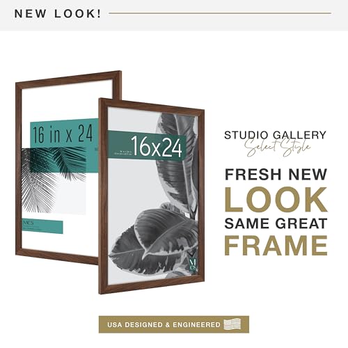 MCS Studio Gallery 16x24 Poster Frame Walnut Woodgrain, Vertical & Horizontal Wall Hanging Large Picture Frame for Photos, Posters & Art Prints (1-Pack)