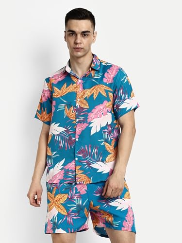 Image of GRECIILOOKS Co Ord Set for Men | Trendy Night Dress for Boys | Shirt and Shorts Combo for Lounge | Stylish Summer and Travel Outfit | Men's Matching Two-Piece for Vacation