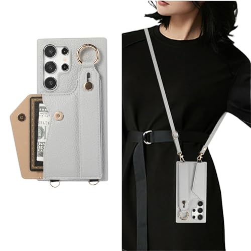 Coque Samsung S22 Ultra étui portefeuille cuir avec bandoulière et porte-cartes H