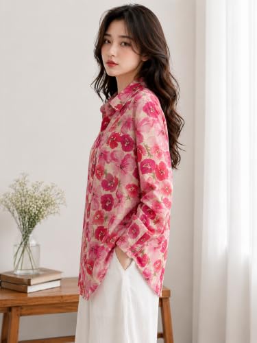 Image of Women's Printed Casual Shirt | Loose Fit Button Down Collared Shirt | Soft & Lightweight Everyday Wear Top