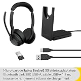 Jabra Evolve2 55 bezprzewodowy zestaw słuchawkowy stereo z podstawą ładującą, technologia Jabra Air Comfort, mikrofony z redukcją szumów i ANC - działa z platformami UC (Zoom, Google Meet) - czarny