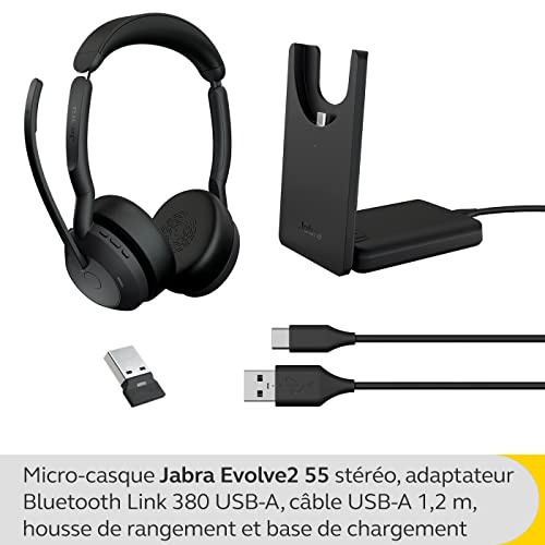 Casque Bluetooth Jabra Evolve2 55 avec station de charge idéal bureau et maison