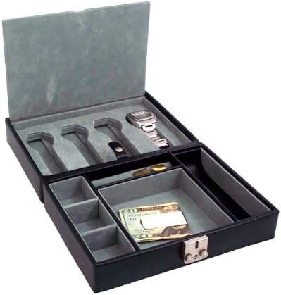 4-Watch in Leather Case with Valet Tarnish Proof, Black