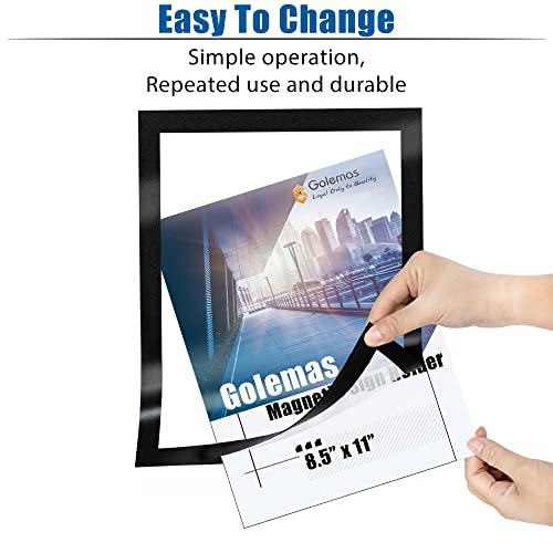 Golemas Magnetic Sign Holder, 8.5 X 11 Wall Mount Self Adhesive Display Frames, Soft Clear Document Frame, Easy Front Opening, Double Sided Display, For Window, Door, Office, Store, School, Home (Black, 5Pack) #TOP2