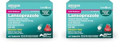 Amazon Basic Care Lansoprazole Delayed Release Orally Disintegrating Tablets 15 mg, Acid Reducer, Treats Frequent Heartburn, Strawberry Flavor, 24 Hour Heartburn Relief, 42 Count (Pack of 2)