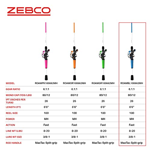 Zebco Roam Baitcast-Rolle und Angelrute Combo, 1,8 m, 1,8 m, 2-teilige Rute, DynaMag Cast Control, 6,1:1 Übersetzung, 5,4 kg Schnur