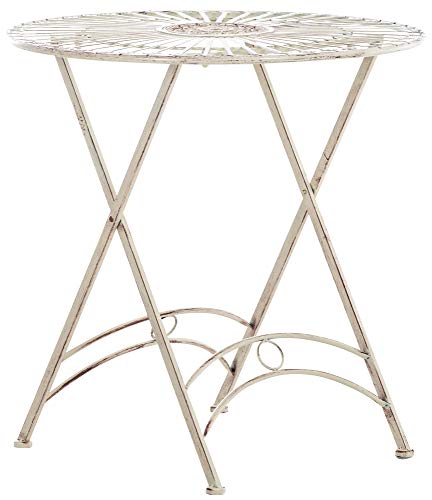 CLP Table De Jardin Ronde Tegal en Fer I Table De Terrasse Diamètre 71 cm I Table D'Extérieur Solide Et Résistante, Couleur:crème Antique