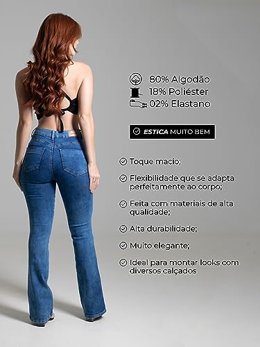 Calça Jeans Feminina Sawary Boca de Sino Flare Boot Cut Lycra Elastano Confortável Moda Feminina Rou