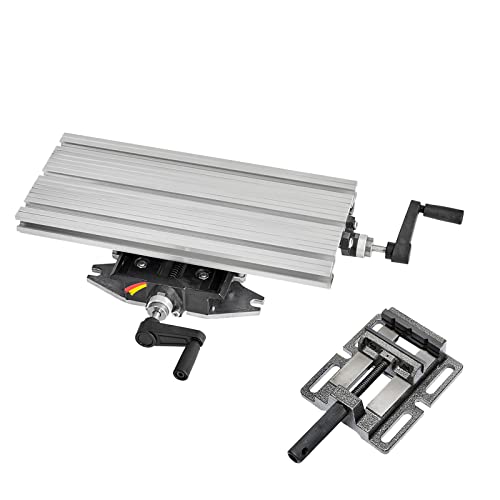 WABECO 2-Achsen Koordinatentisch K400 mit Maschinenschraubstock aus Grauguss, Aufspannfläche 400 x 180 mm zu WABECO Bohrständer Fräsständer BF Frästisch Bohrtisch für Bohrständer Made in Germany