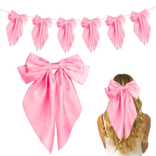 Large Bow Garland Banner - 6Pcs 240cm/96Inch Bow Banner Pre-Strung Satin Ribbon Ornaments for Party Decor, Wedding, Birthday, Baby Shower, Photo Booth Props,Anniversary (Pink)