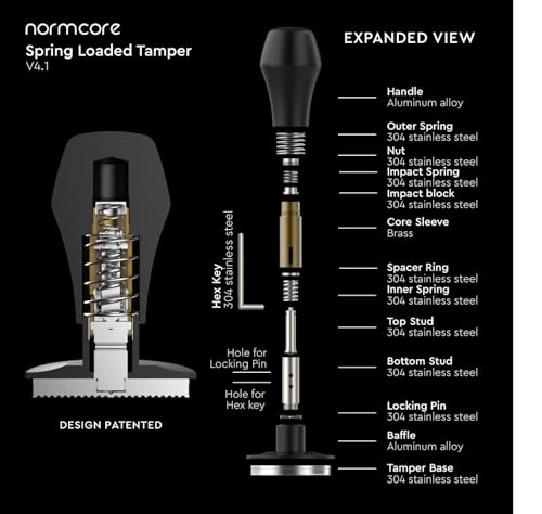 Image of Normcore 58.5mm Spring Loaded Coffee Tamper V4.1 with Click Feedback, Flat Base Espresso Tamper Compatible with 58mm Portafilters, Bronze