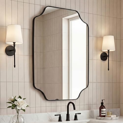 JONATHAN Y Alora Wall Mirror Scalloped Rectangular Iron 24" x 36", Black