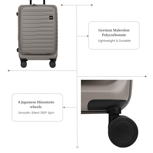 Image of F Gear Sedona Small Cabin Pro 54cm German Polycarbonate Hard Luggage|8 Japanese Hinomoto Silent Wheels| USB & Type-C Charging, Phone Stand & Cup Holder | Front Opening Suitcase for Travel (Taupe)