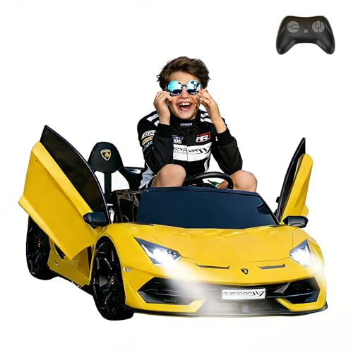 2-Seater Ride on Car 24V Electric Lamborghini for Kids High Speed 13km/h Drift Sports Car with PU Leather Seats w/Adjustable Safety Belt, 2 Speeds Mode, Music, Gifts for Children