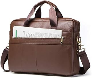 Contacts Genuine Leather 14" Mens Messenger Shoulder Bag Laptop Briefcase Brown