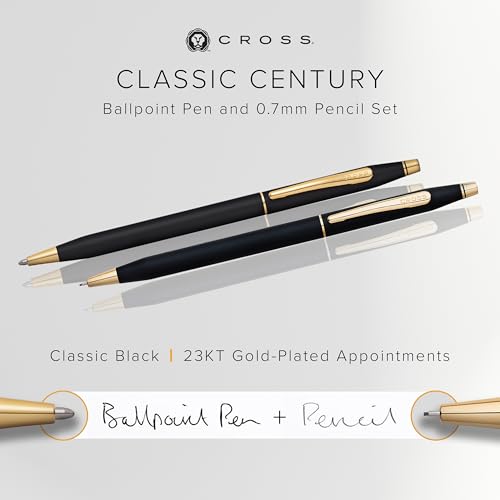 Image of Cross Century, Black, Ballpoint Pen and 0.7mm Pencil Set, with 23 Karat Gold Plated Appointments (250105WG)