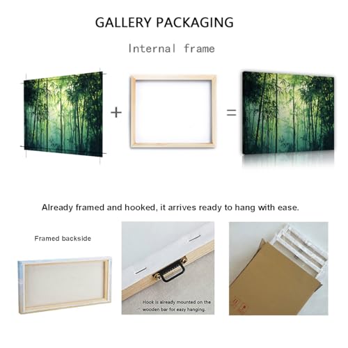 Affiche forêt de bambou verte style chinois avec cadre intérieur
