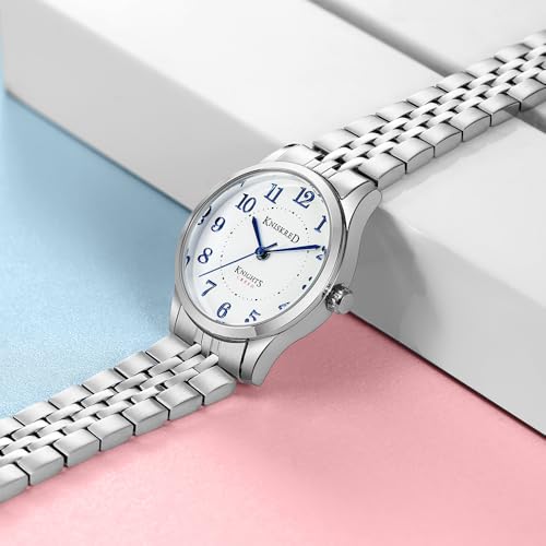 Miniatura 4 de Kniskred Reloj De Fácil Lectura Para Mujer Con Correa Sólida De Acero Inoxidable Reloj De Vestir Para Damas Resistente Al Agua Plateado