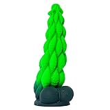 Fantasie-Dildo in Grün, Silikon, mit starkem Saugnapf, geschwungene Textur, Größen S/M/L, für Männer und Frauen (M)