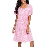 Tugege Women's Nightgown Short Sleeve Sleepshirts House Dress Sleepwear Casual Print Pajama (Pink Le