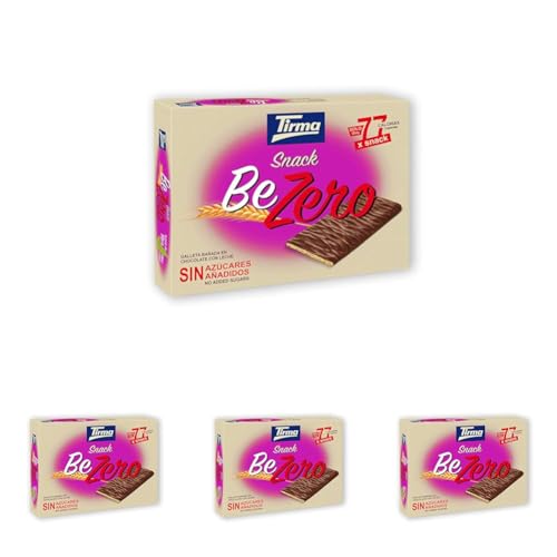 Tirma Snack BeZero | Galletas Ligeras de Chocolate con Leche | Galletas Dietéticas Bajas en Calorías para el Café | Sin Azúcares Añadidos | Aptas para Diabéticos | 105 g (Paquete de 4)