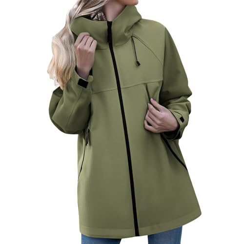 Chubasquero Mujer Impermeable Largo Viaje Talla Grande Moda Chaqueta Cortavientos Running Montaña Ciclismo Moto Ligero Abrigo de Lluvia con Cremallera Gabardina para al Aire Libre Acampada Trekking