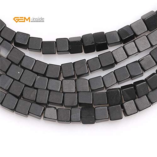 Gem-Inside Natural 4Mm Square Cube Black Agate Stone Gemstone Loose Beads Crystal Energy Stone Power Beads For Jewelry Making 15" #TOP13