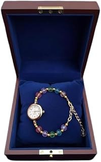 Women's Watch and Beaded Bracelet Gift Set, Cherry Wood Box, Gold-Tone, Multicolour Price In India