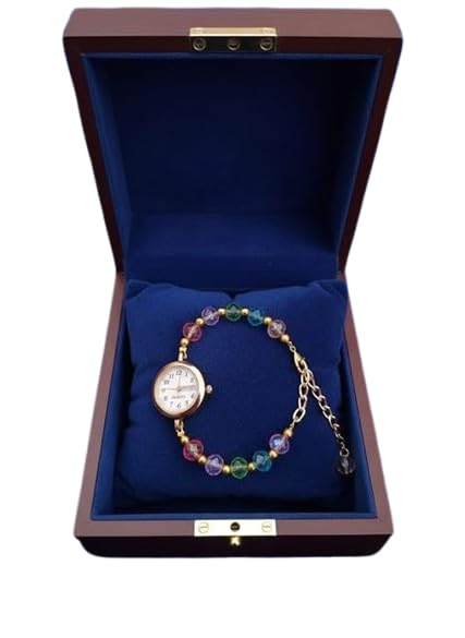 Women's Watch and Beaded Bracelet Gift Set, Cherry Wood Box, Gold-Tone, Multicolour - Review, Price and Buying Guide