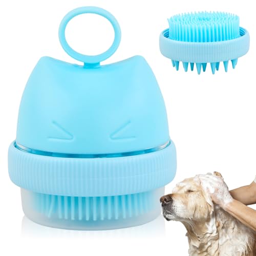 Culinavog Spazzola Lavaggio Cani, 1 Pezzi Spazzola Da Bagno in Silicone, Facile da pulire, Portabile Cat Brush per Massaggi, Carino Multifunzionale Brush per Cane, Gatti, Animali (Blu, 7× 8.5 cm)