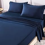 LIANLAM Queen Bed Sheets Set - Super Soft Brushed Microfiber 1800 Thread Count - Breathable Luxury Egyptian Sheets 16-Inch Deep Pocket - Wrinkle and Hypoallergenic-4 Piece(Queen, Navy Blue)