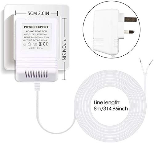 Doorbell Transformer, 24V/500mA Supply Power Adapter with Doorbell Screwdriver Compatible with Video Doorbell, 8M (315") Cable (White)