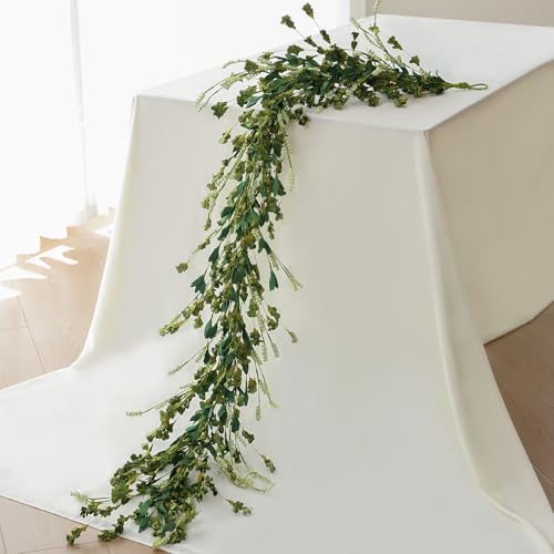 Mizii Fall Garland Artificial Flower Garlands 6 Feet Fake Wildflower Floral Garland Hanging Vines Flowers Decorations for Mantle Table Centerpieces Room Wall Fireplace Wedding Fall Decor (Green)