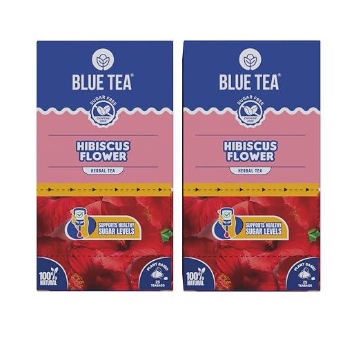 Image of BLUE TEA - Hibiscus Tea - 25 Tea Bags (Pack of 2) Plant Based | Supports Sugar Level | Enhances Skin Glow | Caffeine Free - Herbal Tea - Tangy Flavour | Single Tear Tea Box | Easy Pull Sachets