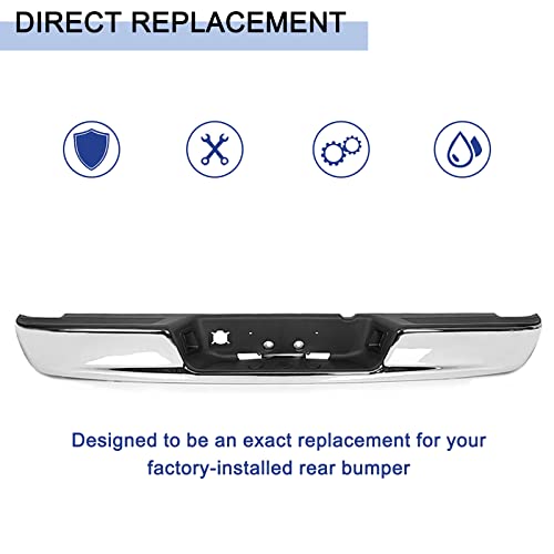 Peforway Rear Step Bumper Assembly Fits for Ram 1500 2002-2008 and for Ram 2500 3500 2003-2009 Bumper Replacement Chrome Steel without Parking Sensor Holes