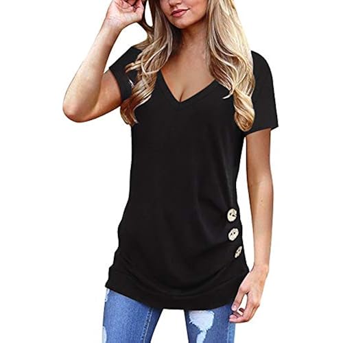 Jescakoo Womens Tops Buttons V Neck Spring Fashion Summer Outfits Dressy Casual Blouses Beach Vacation Clothes Plus Size