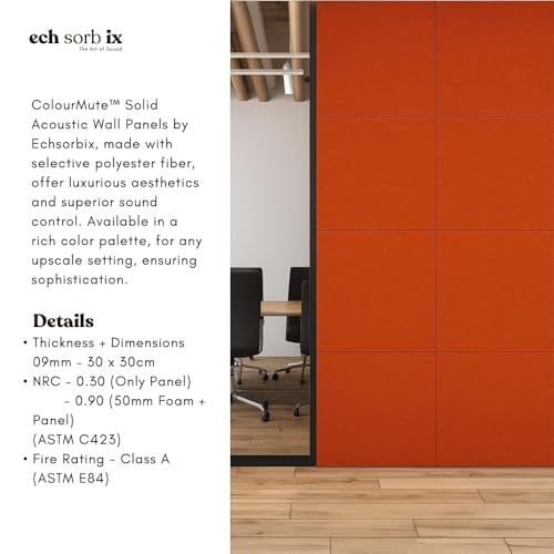 Image of MMT Acoustix Premium Felt Acoustic Panels for Offices, Bedrooms & Studios | Sustainable PET Felt Panels for Echo Reduction & Sound Absorption | 1x1 Ft, 9mm Thick | Rust - Pack of 16