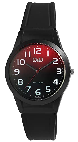 Q&Q Unisex-Uhr Silikon Dornschließe 10 Bar Analog Quarz V25A-00XVY (schwarz rot)