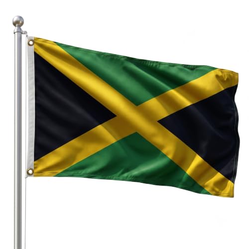 DMSE Jamaica National Flag, 2ft x 3ft - Fade-Resistant Outdoor & Indoor Flag - Quad-Stitched Fly End & Heavy-Duty Brass Grommets (2ft x 3ft)