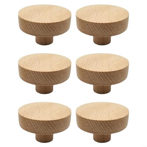 Fauhapyway Pomos redondos de madera natural para gabinete, tiradores de cajones, accesorios para muebles con tornillos para aparador de cocina, 1.4 pulgadas, paquete de 10
